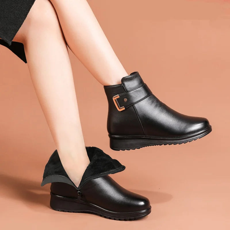 Women's winter boots with a side zip and low wedge heel