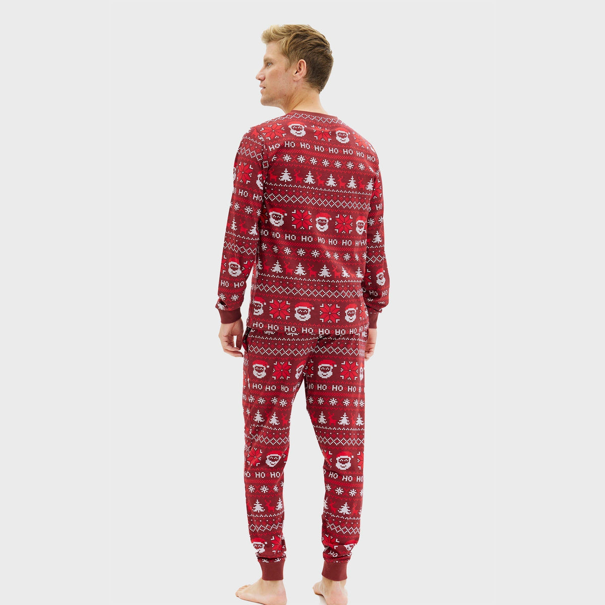Christmas pajamas for men with Fair Isle print, long sleeve top and jogger pants