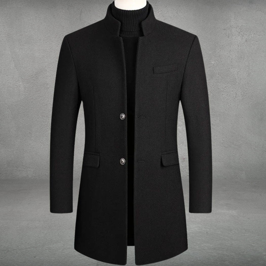 Stand collar coat for men with button front and flap pockets