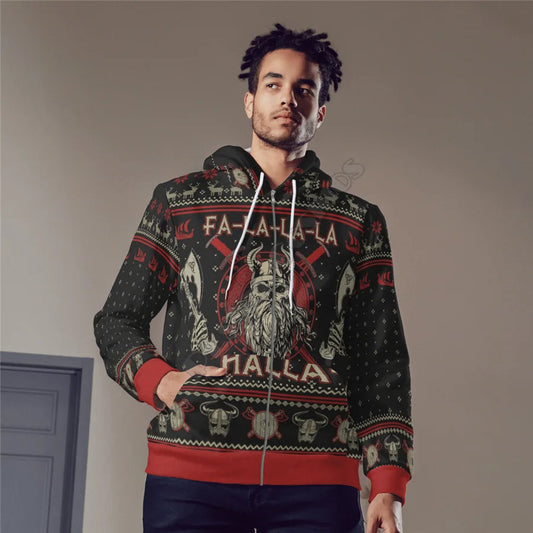 Ugly Christmas sweater with Viking skull print for men