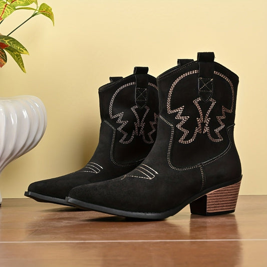 Cowboy boots for women with pointed toe, wide-calf fit and western stitching