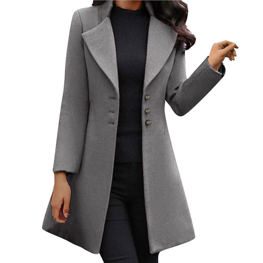 Notch lapel coat for women with button front and long sleeves