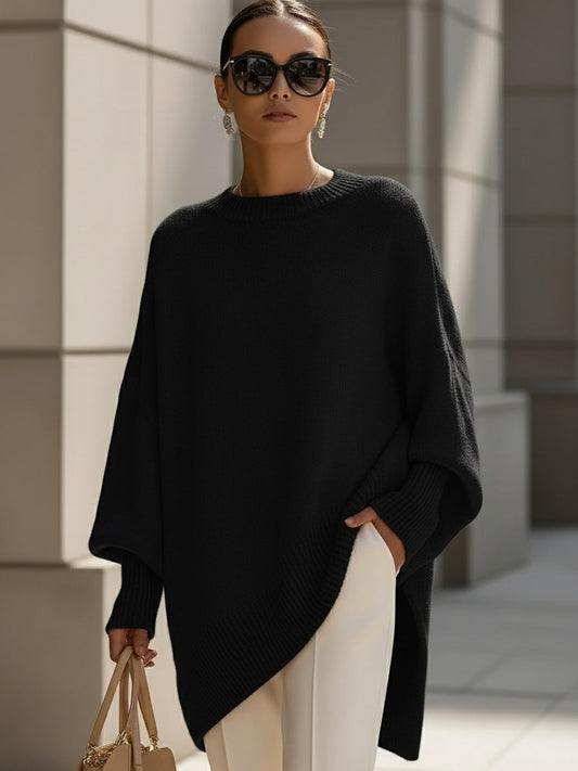 Women's sweaters oversized crew neck pullover with ribbed hem
