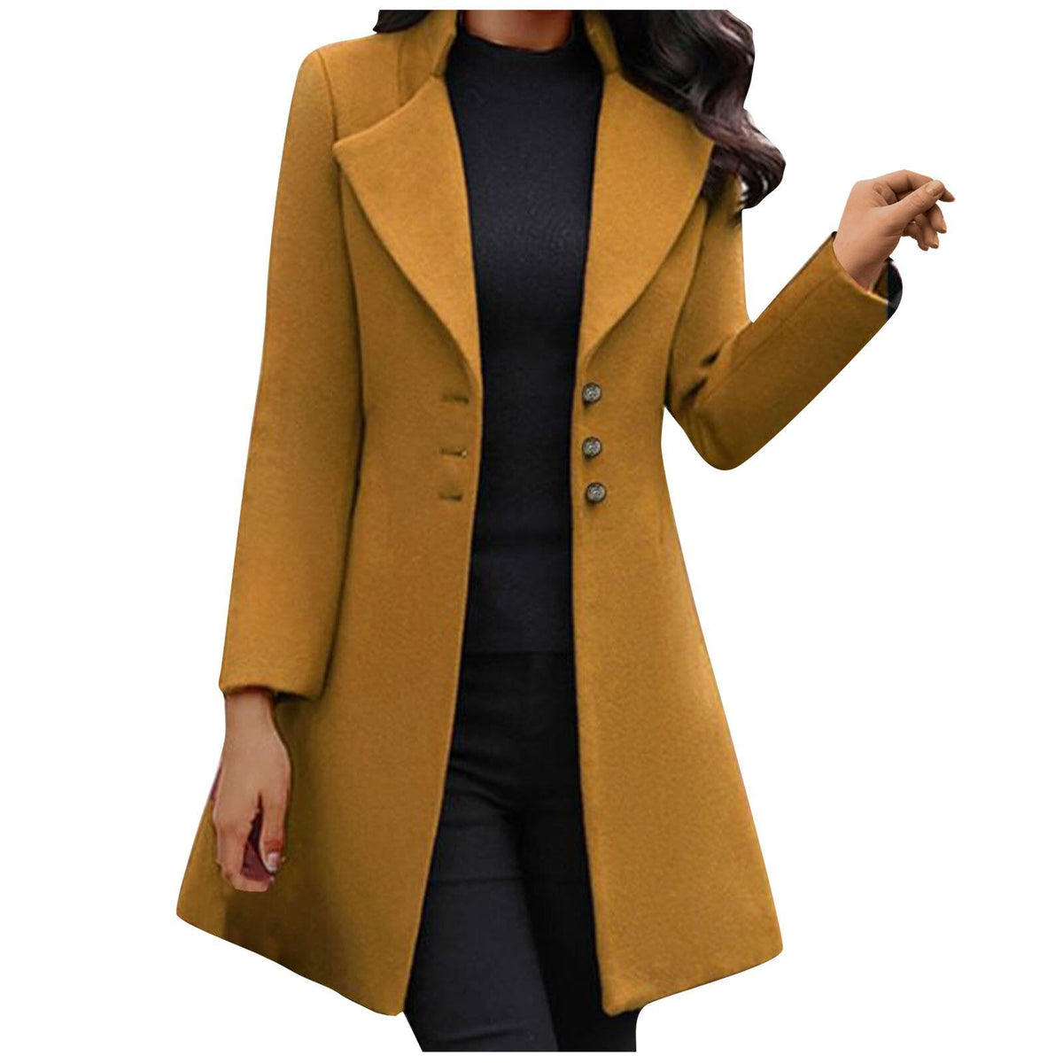 Notch lapel coat for women with button front and long sleeves