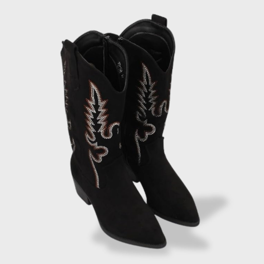 Cowboy boots for women with western embroidery and block heel