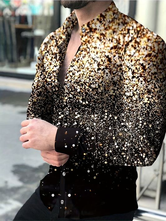 Button up shirts for men with long sleeves and sparkle print