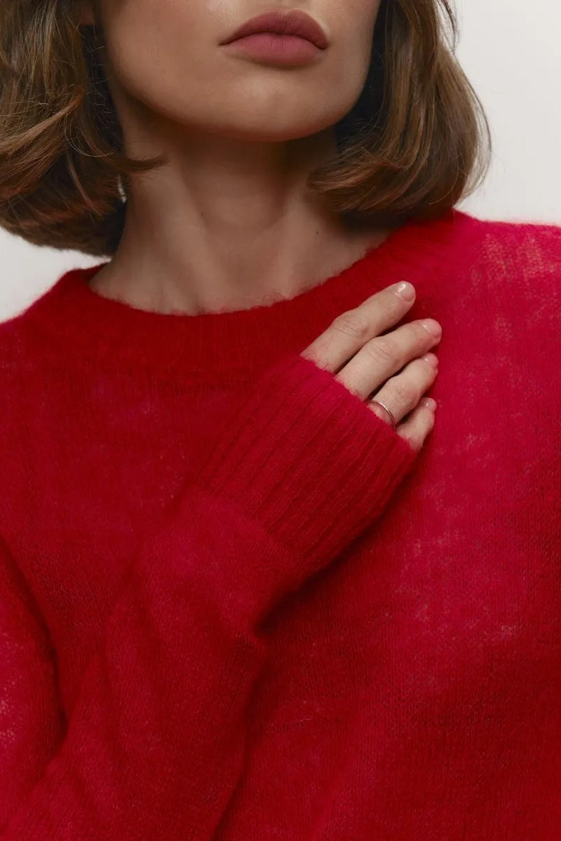 Women's sweaters, sheer crew neck pullover with long sleeves