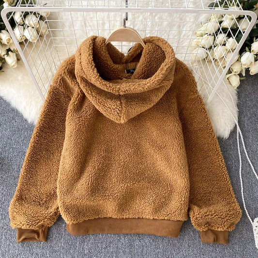Fluffy hoodies for women, oversized pullover with kangaroo pocket