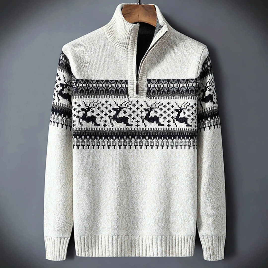 Ugly christmas sweater for men with quarter zip and reindeer pattern