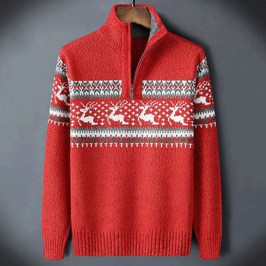 Ugly christmas sweater for men with quarter zip and reindeer pattern