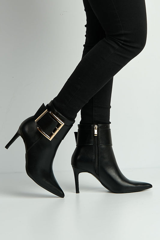 Pointed toe stiletto heel ankle boots with buckle for women