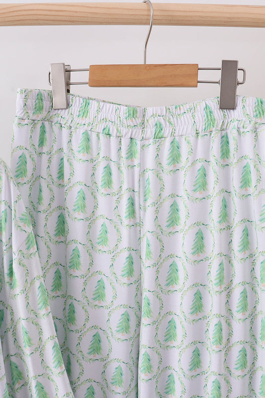 Christmas pajamas set for men with button down top and tree print