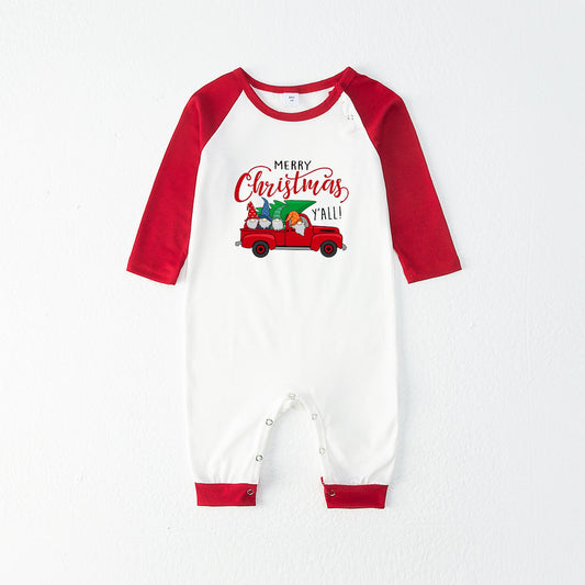Christmas pajamas matching family set with truck graphic top and plaid pants