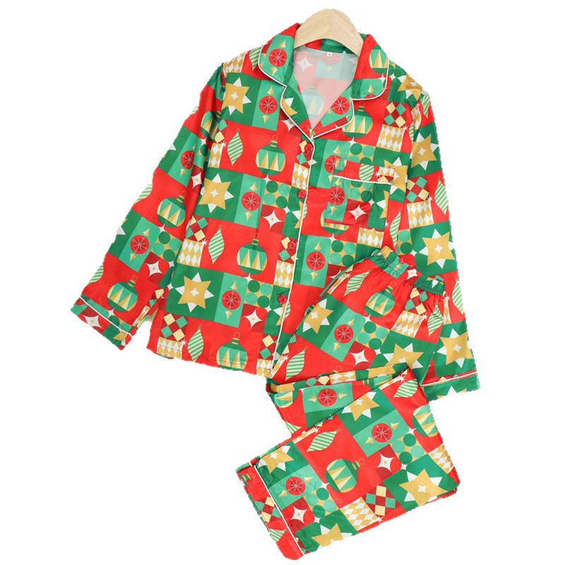 Christmas pajamas button down set with long sleeve top and pants