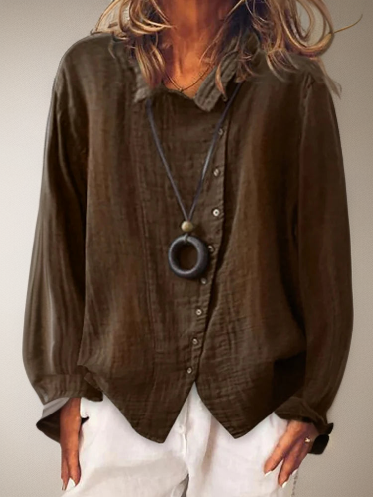 Button down shirts for women with long sleeves and asymmetric hem