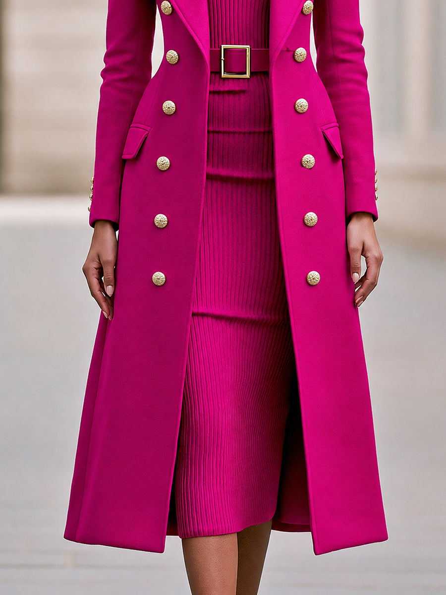 Double breasted coat and turtleneck midi dress set for women