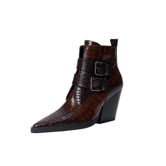 Chelsea boots for women with block heel and buckle straps