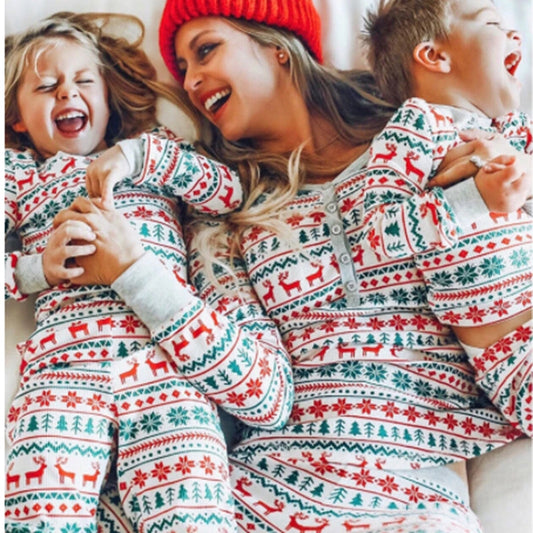Christmas pajamas family matching two piece set with allover print