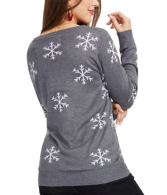 Womens Christmas sweater with sequin snowman and snowflake design