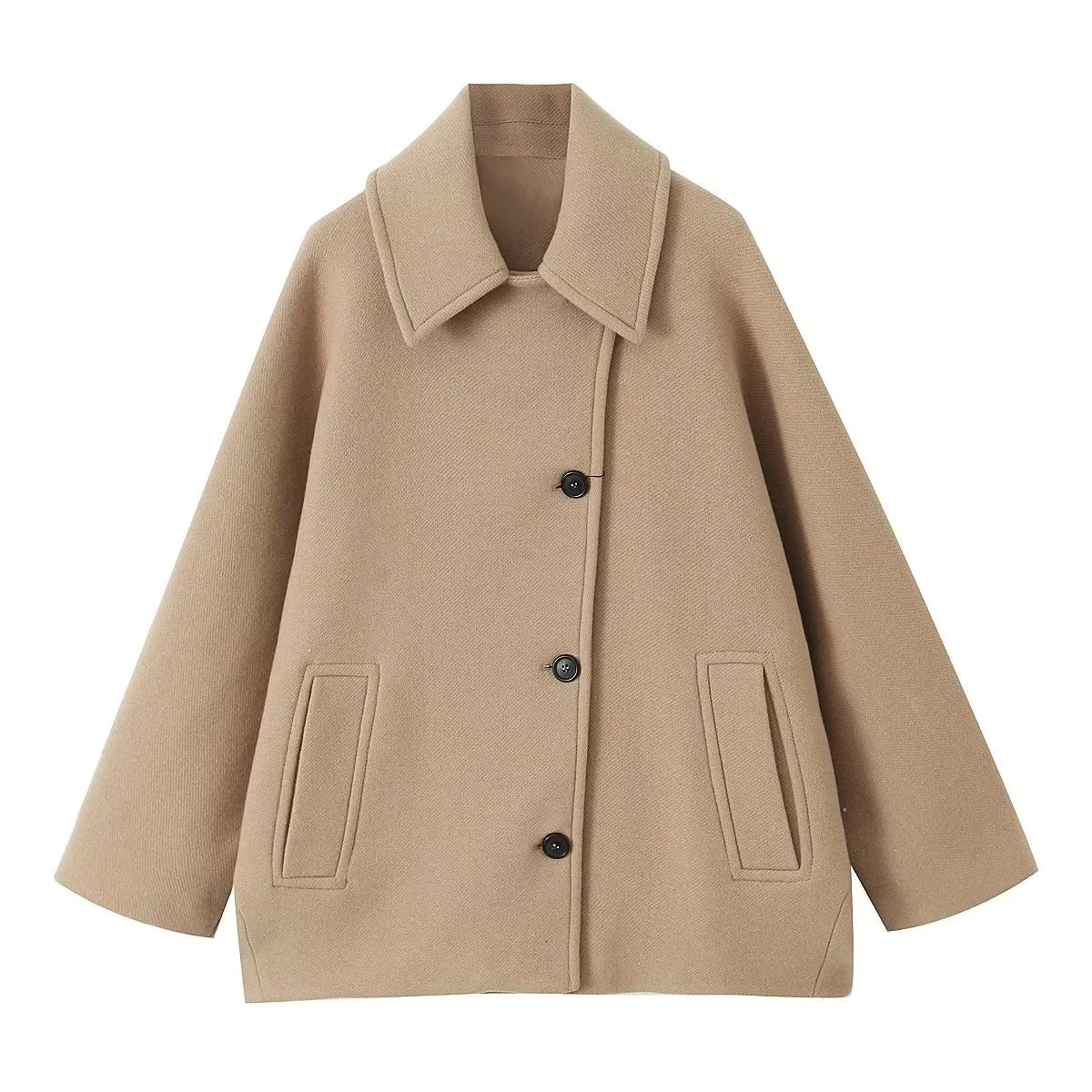Single breasted coat for women with turn-down collar and pockets