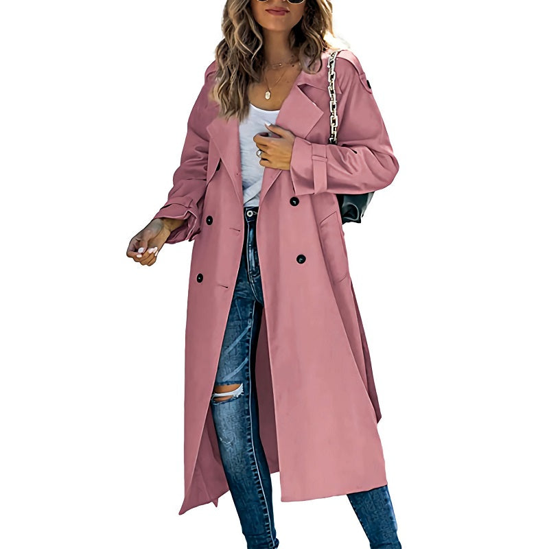 Trench coat for women, double breasted long coat with belt