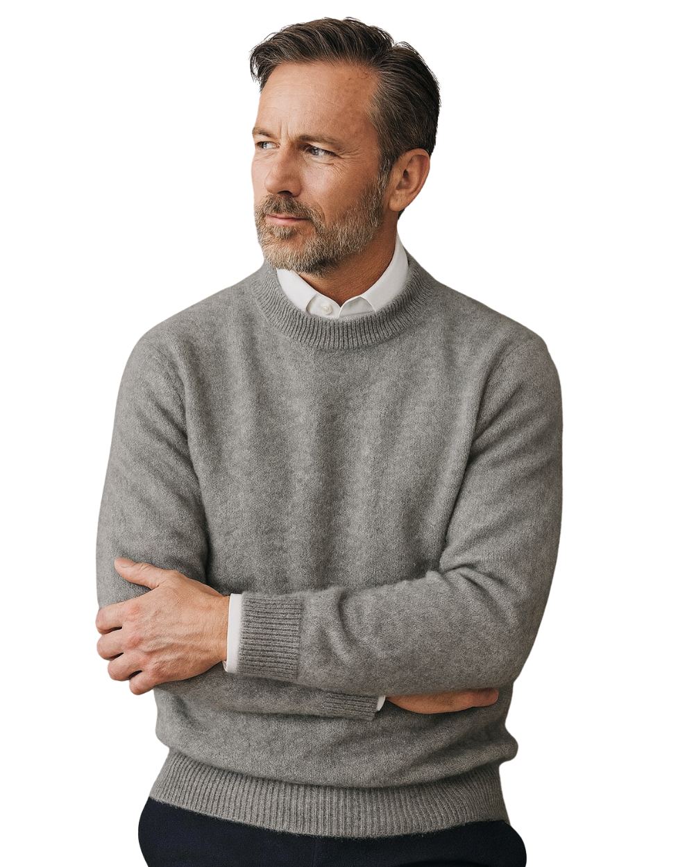 Crew neck sweater for men with ribbed trim and long sleeves