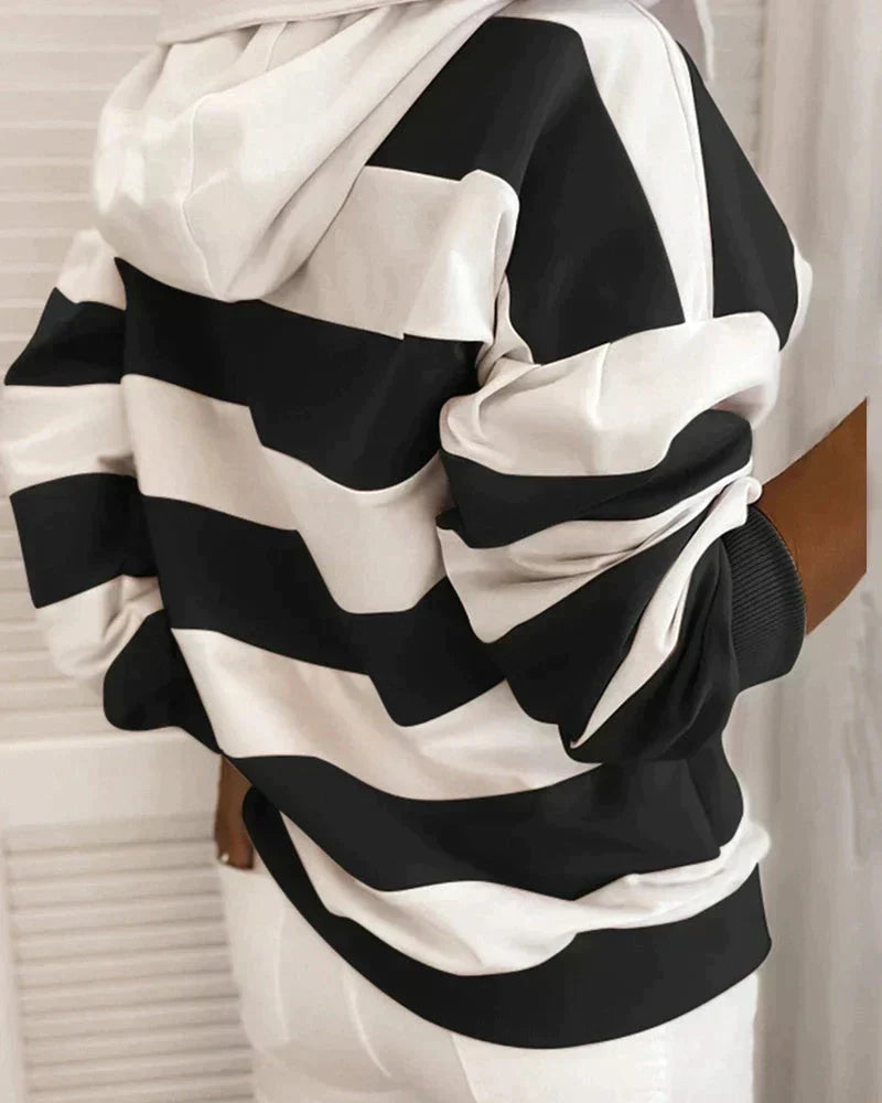 Striped hoodies for women with drawstring hood and long sleeves