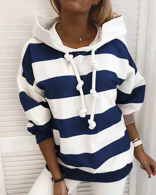 Striped hoodies for women with drawstring hood and long sleeves