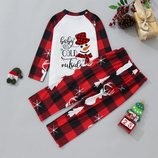 Christmas pajamas matching family set with snowman print and plaid pants