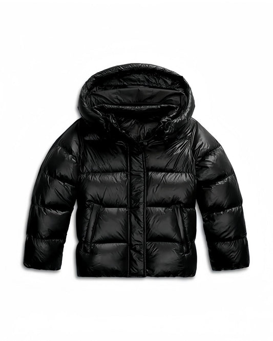 Womens puffer jacket with hood, full zip and side pockets