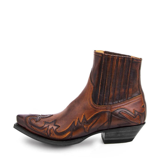 Ankle cowboy boots for men with pointed toe and block heel