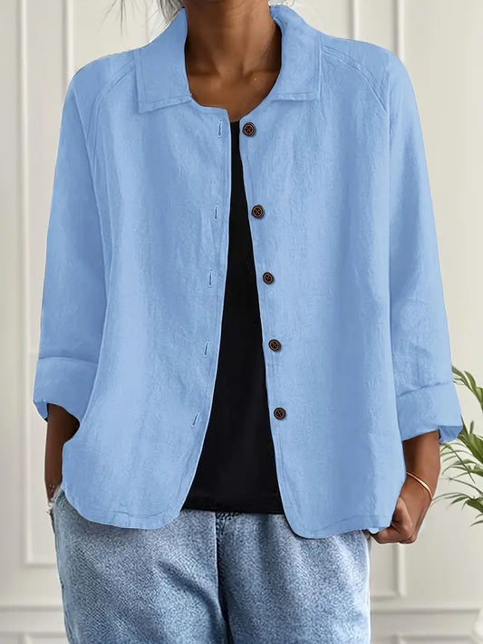 Shirts for women with button down front, long sleeves and turned-up cuffs