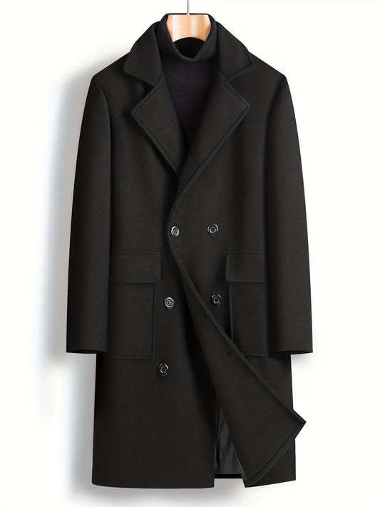 Long double breasted trench coat for men with flap pockets