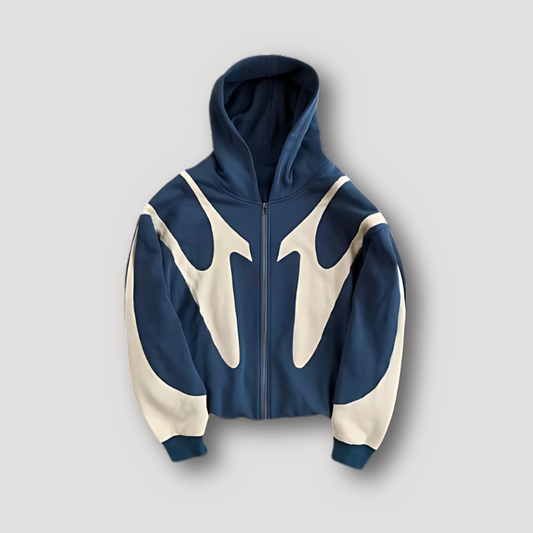 Mens hoodies with zip up front and flame graphic panels, oversized fit