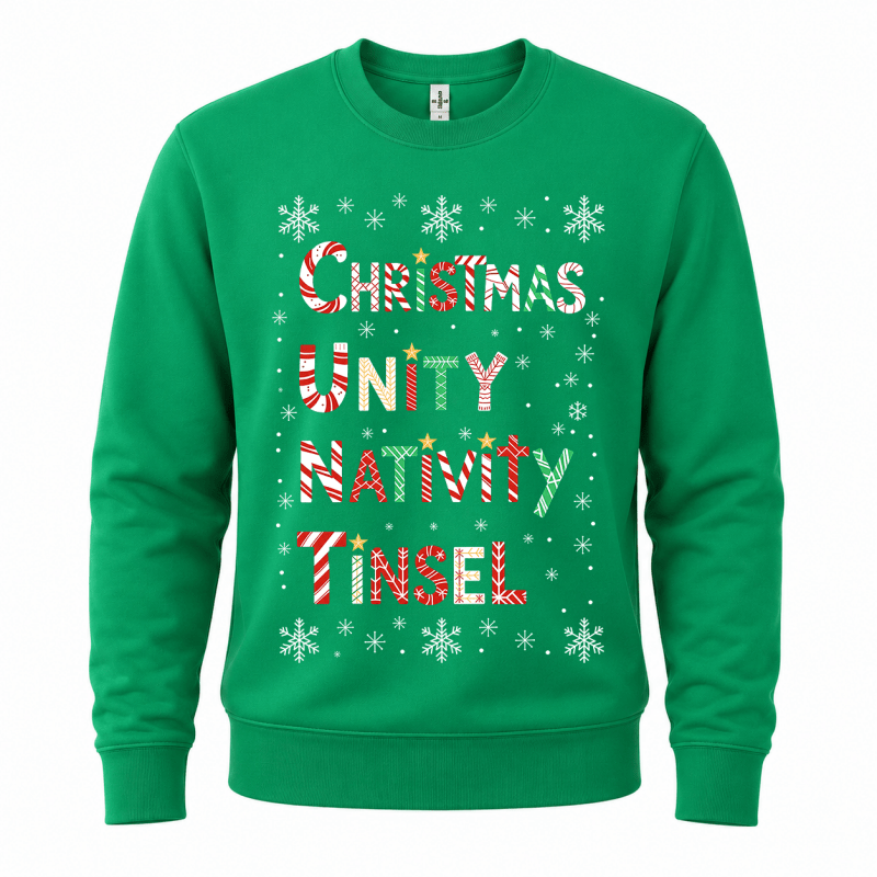 Ugly Christmas sweater crewneck sweatshirt with candy cane print