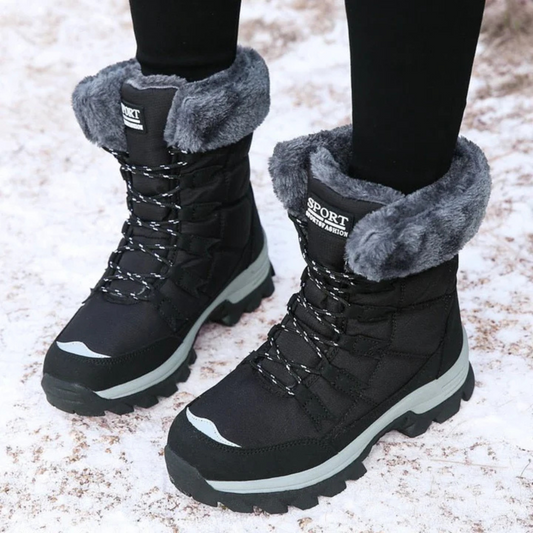 Snow boots for women, mid calf lace up winter boots with lug sole