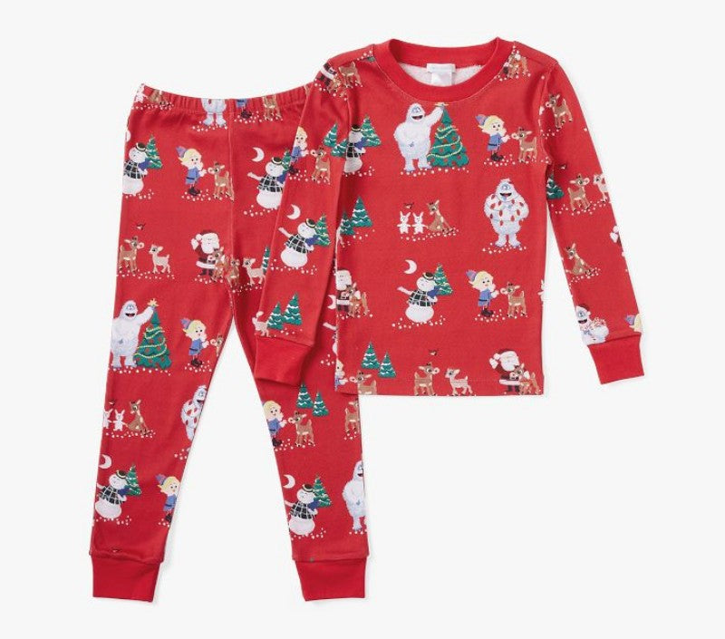 Christmas pajamas matching family set with snowman print and cuffed hems