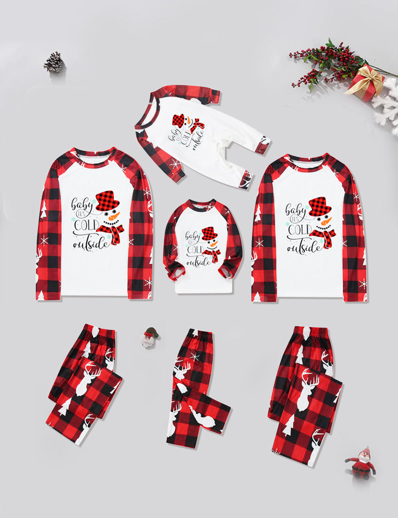 Christmas pajamas matching family set with snowman print and plaid pants