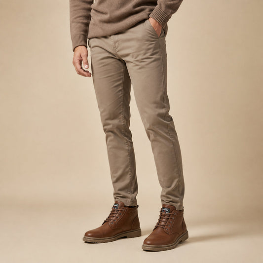 Men's boots with round toe, lace up front and contrast stitching