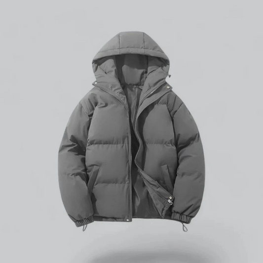 Womens puffer jacket with hood, full zip and elastic cuffs