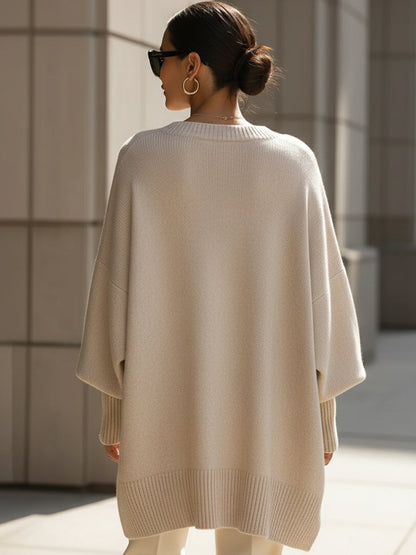 Women's sweaters oversized crew neck pullover with ribbed hem