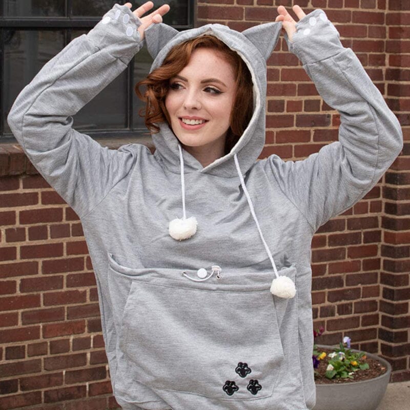 Pet pouch hoodies for women with kangaroo pocket and drawstring hood