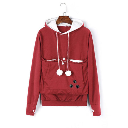 Pet pouch hoodies for women with kangaroo pocket and drawstring hood