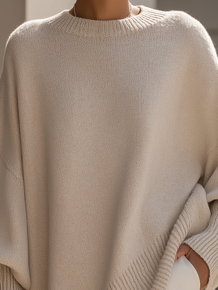 Women's sweaters oversized crew neck pullover with ribbed hem