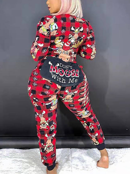 Christmas pajamas onesie with zip front and back flap for women
