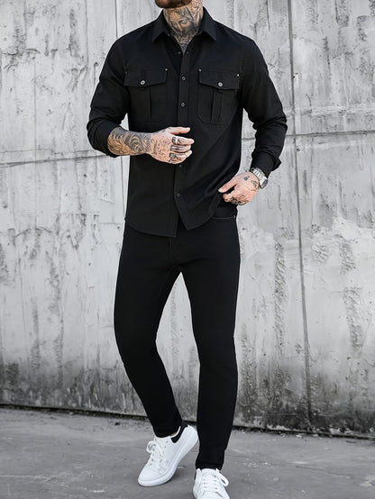 Button up shirts for men with chest pockets and plaid lining
