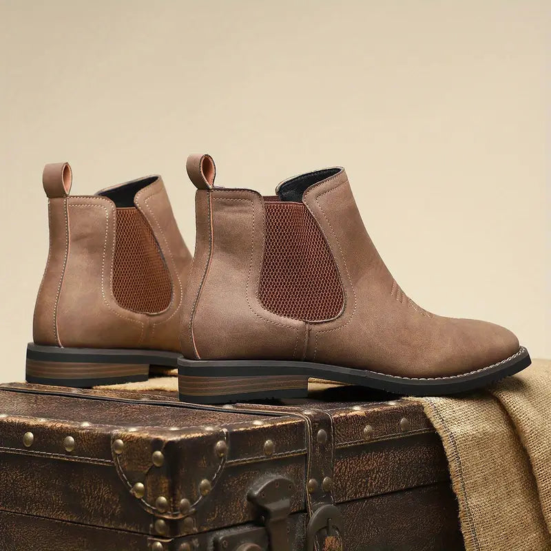 Chelsea boots for men with square toe and western stitching