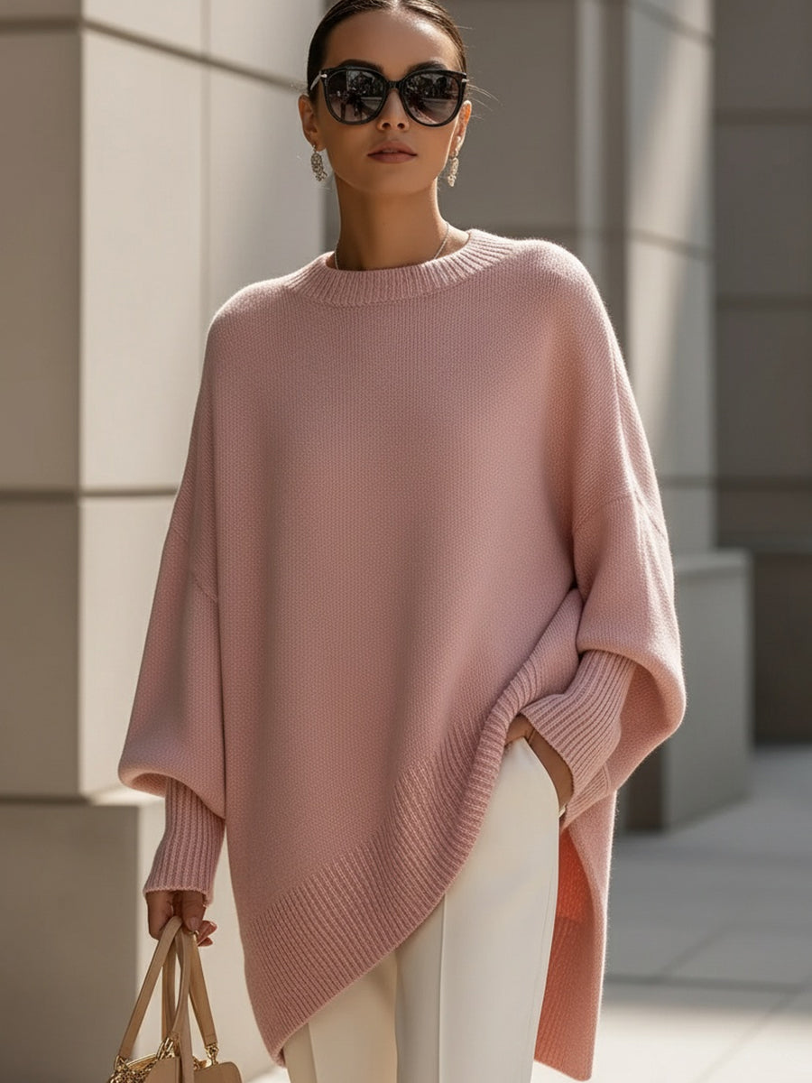 Women's sweaters oversized crew neck pullover with ribbed hem