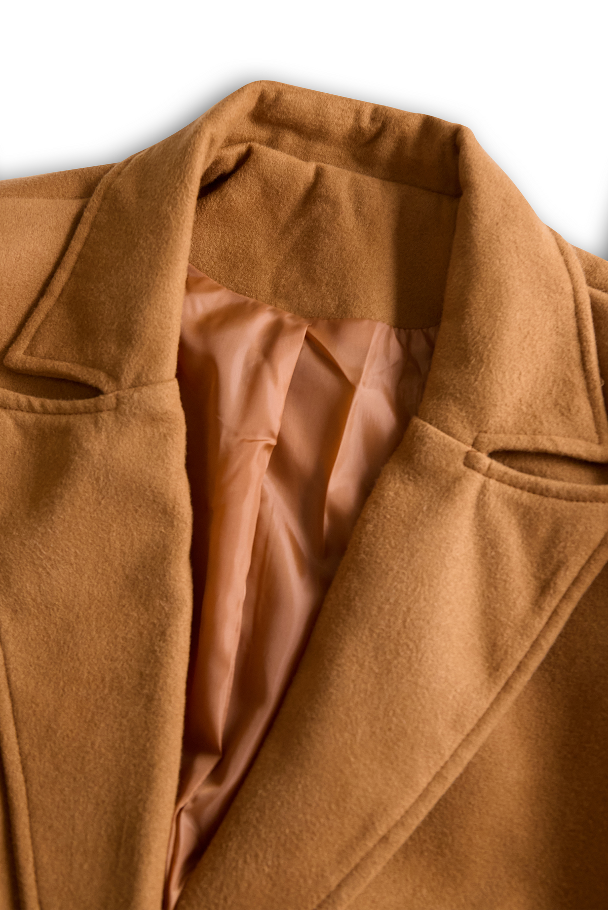 Trench coat for women with notch lapel collar and tie waist belt