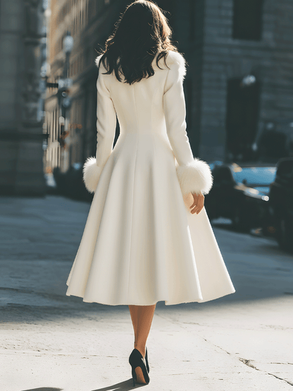 Coat for women with faux fur collar and cuffs, fit and flare